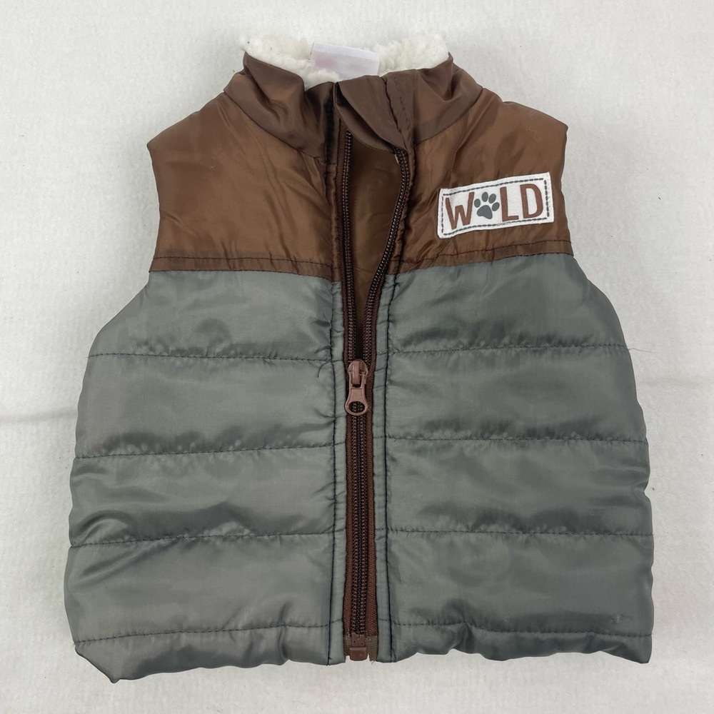 Baby Infant Size 3 Month Little Ricky’s Brown And Gray Wild Zip Up Puffer Vest